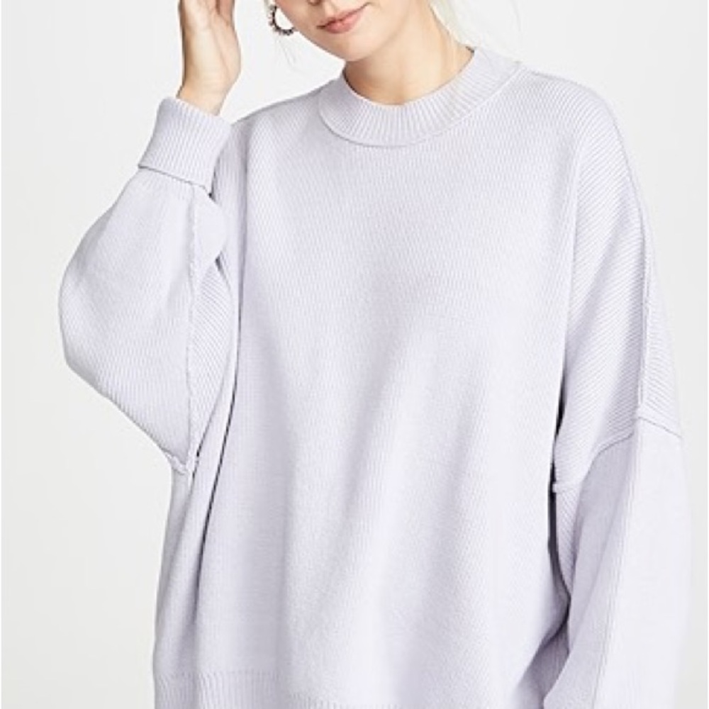 Free People white Oversized Crew Neck Sweater